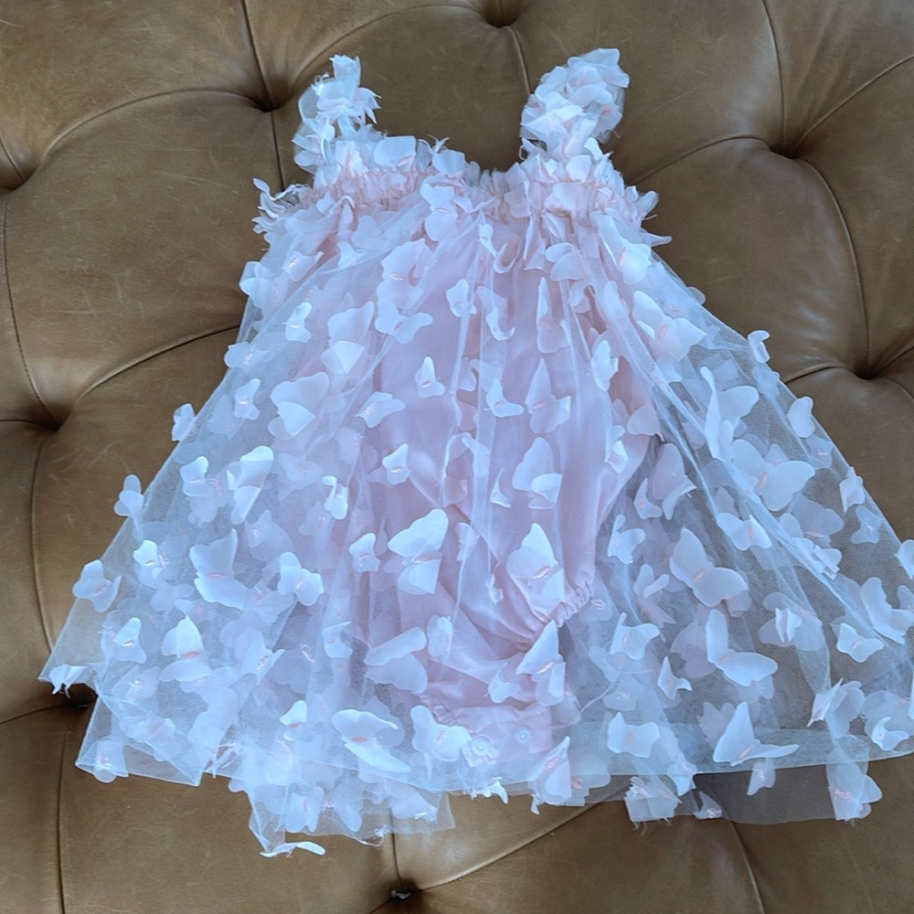 Pink butterfly tulle dress